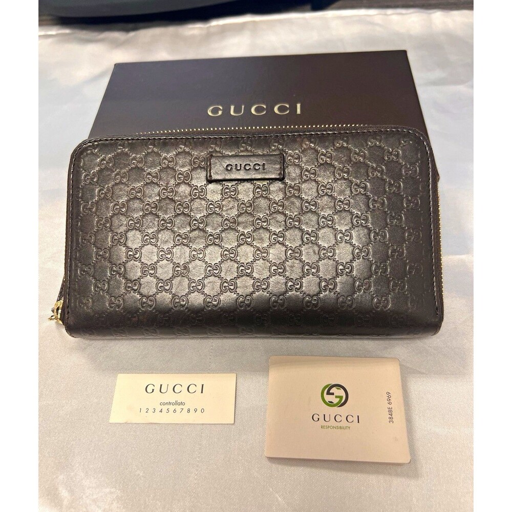 GUCCI Microguccissima GG Black Leather Zip Around Continental Wallet w/Box & COA